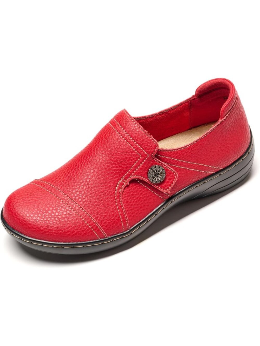 Women's Red Leather Casual Comfortable Dressy Flats Loafers & Slip-On Shoes - Picture 3 of 6